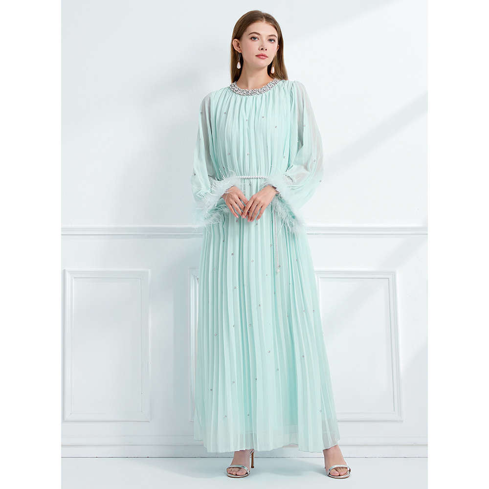Rhinestone autumn fully-jewelled long sleeve dress