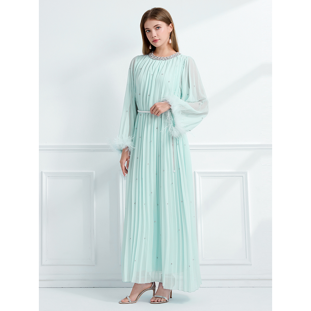 Rhinestone autumn fully-jewelled long sleeve dress