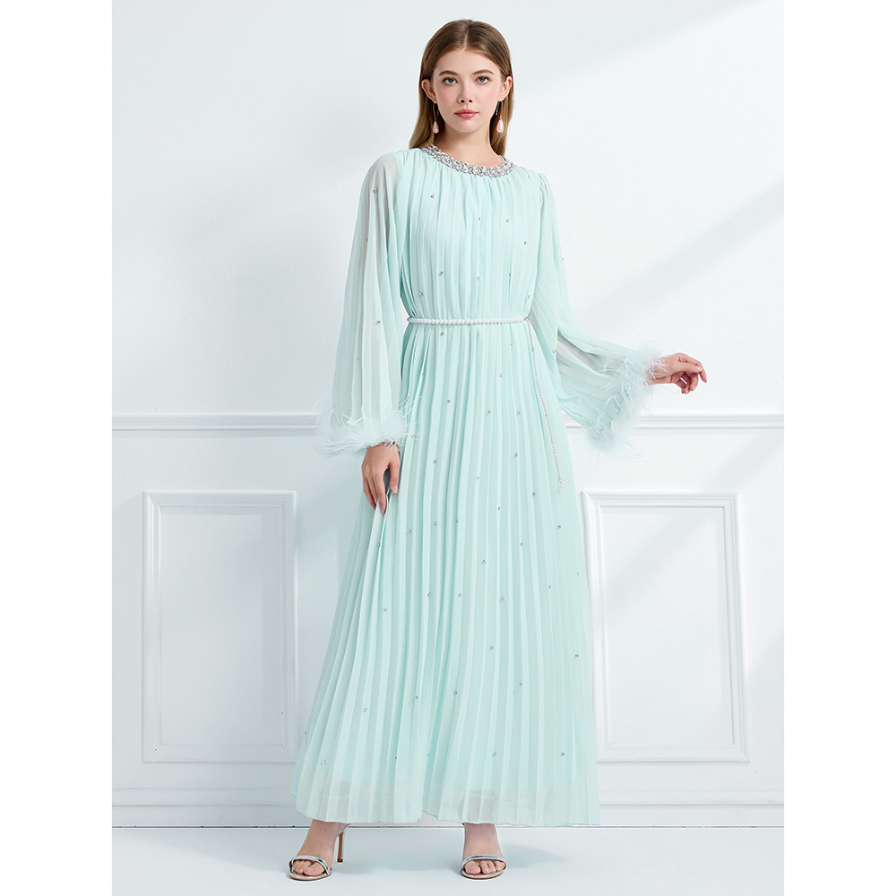 Rhinestone autumn fully-jewelled long sleeve dress