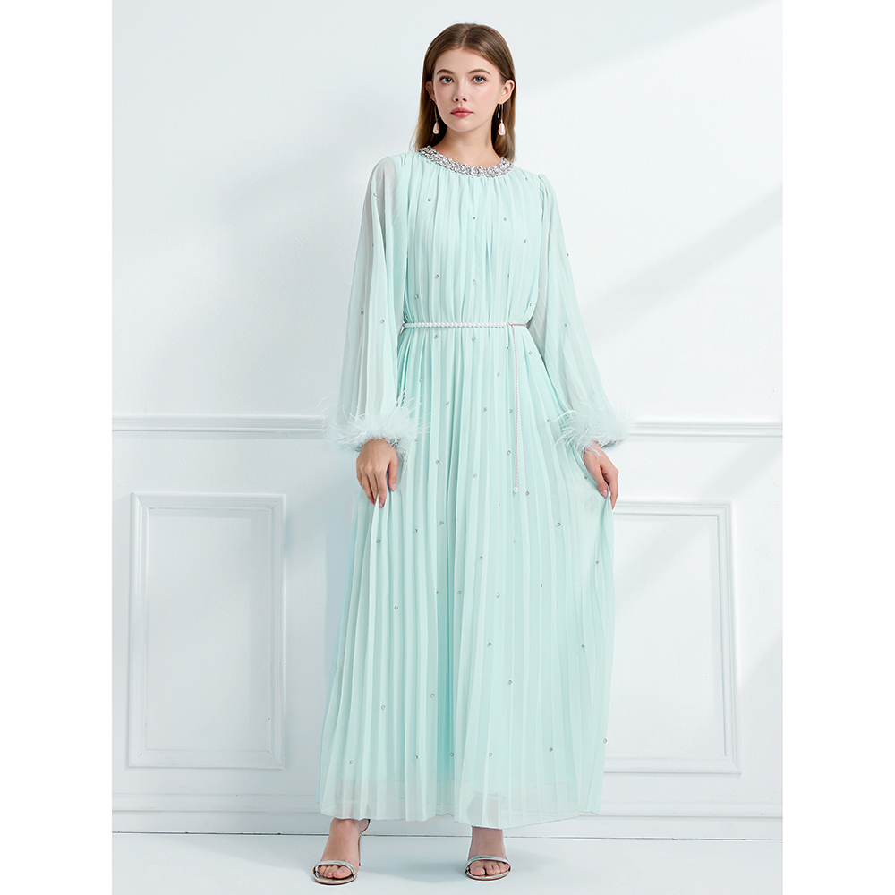 Rhinestone autumn fully-jewelled long sleeve dress