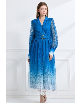 Lapel autumn vacation pinched waist dress