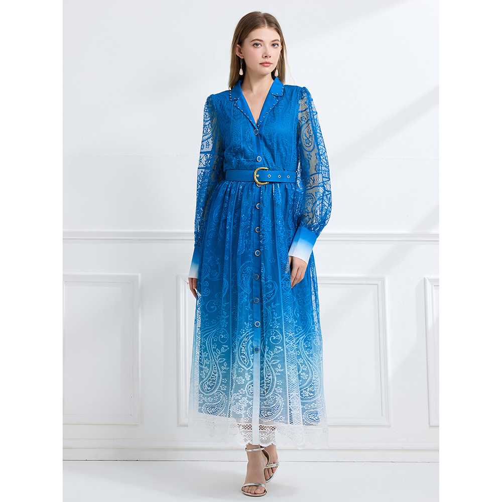 Lapel autumn vacation pinched waist dress