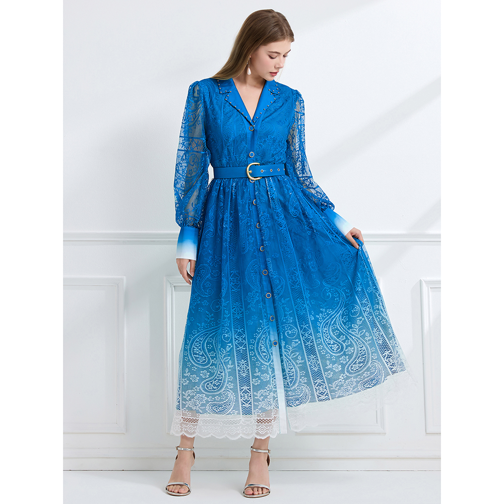 Lapel autumn vacation pinched waist dress