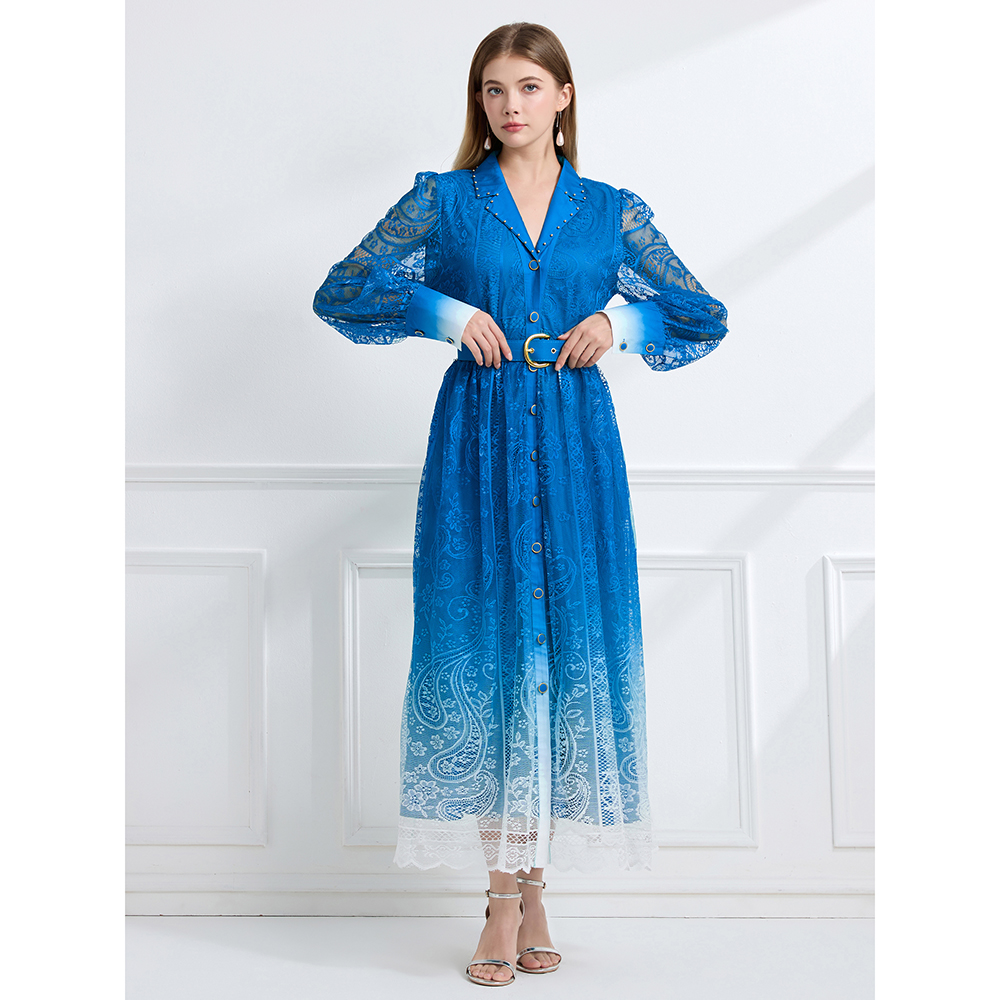 Lapel autumn vacation pinched waist dress
