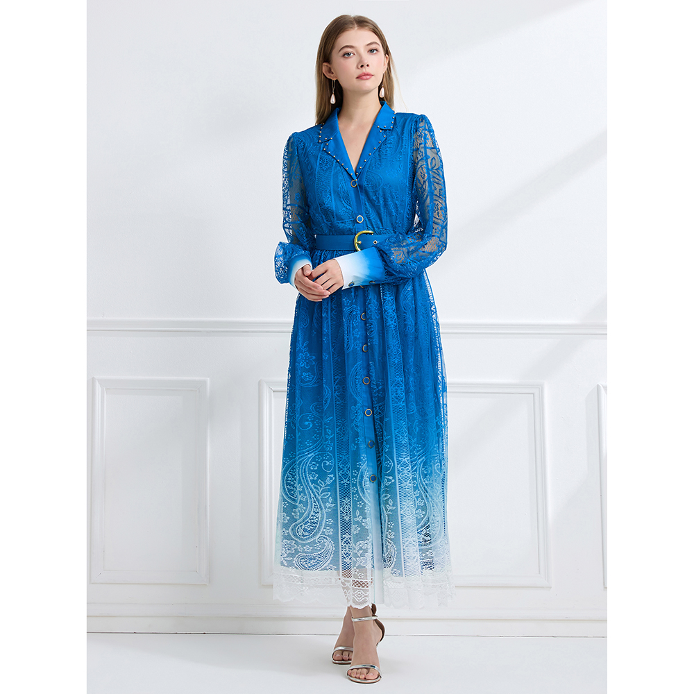 Lapel autumn vacation pinched waist dress