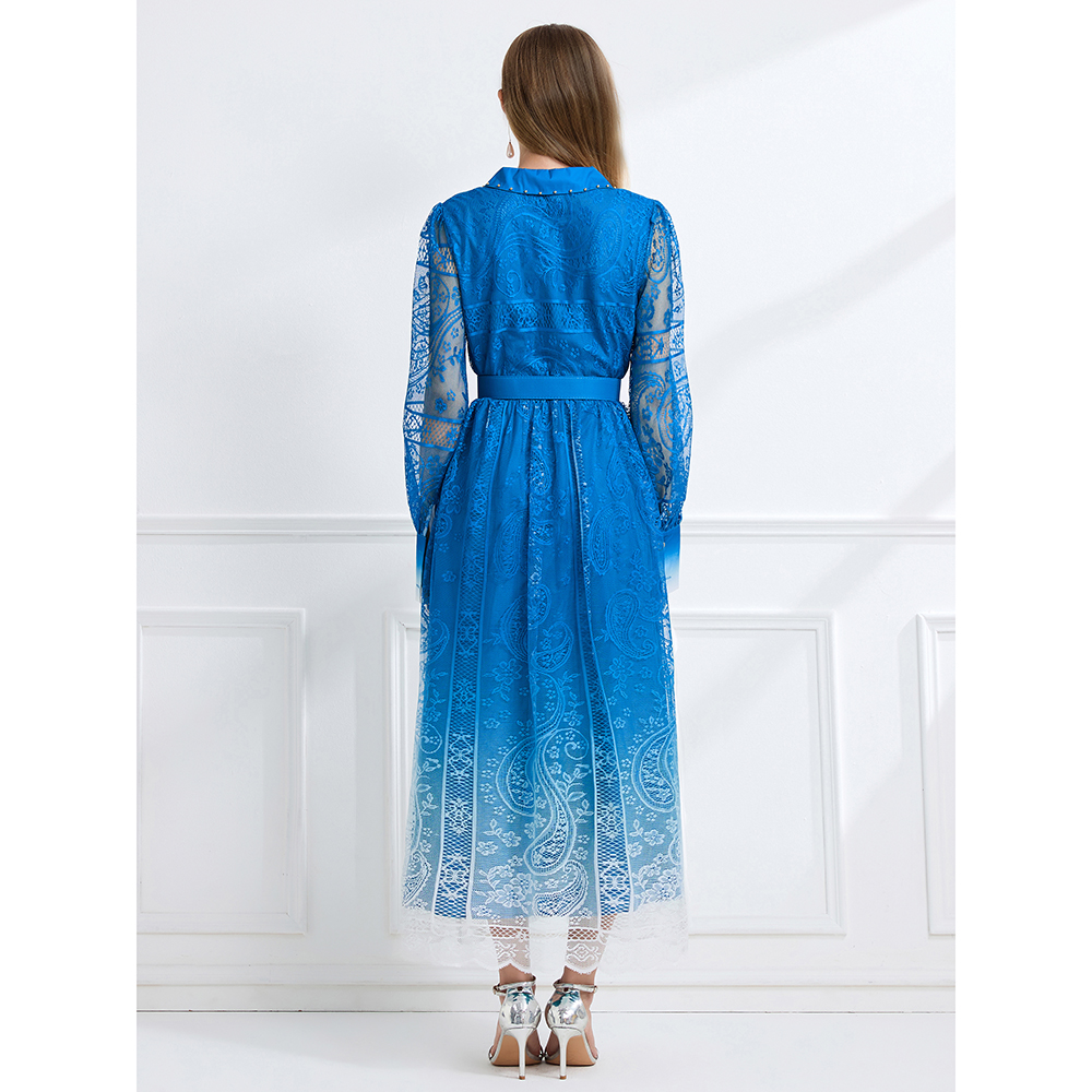 Lapel autumn vacation pinched waist dress