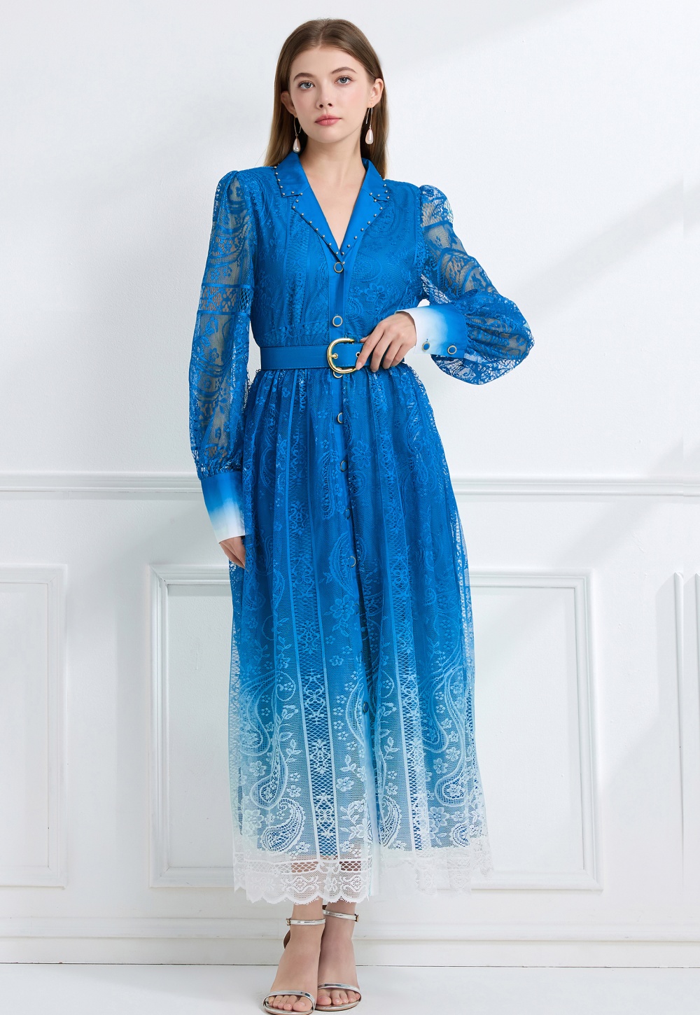 Lapel autumn vacation pinched waist dress