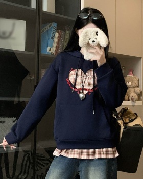 Large yard letters hoodie Pseudo-two embroidery coat for women
