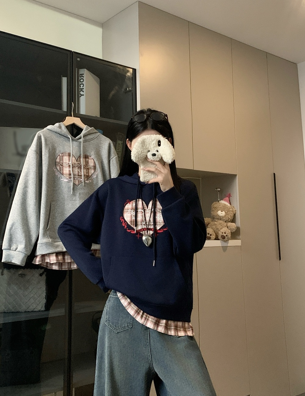 Large yard letters hoodie Pseudo-two embroidery coat for women