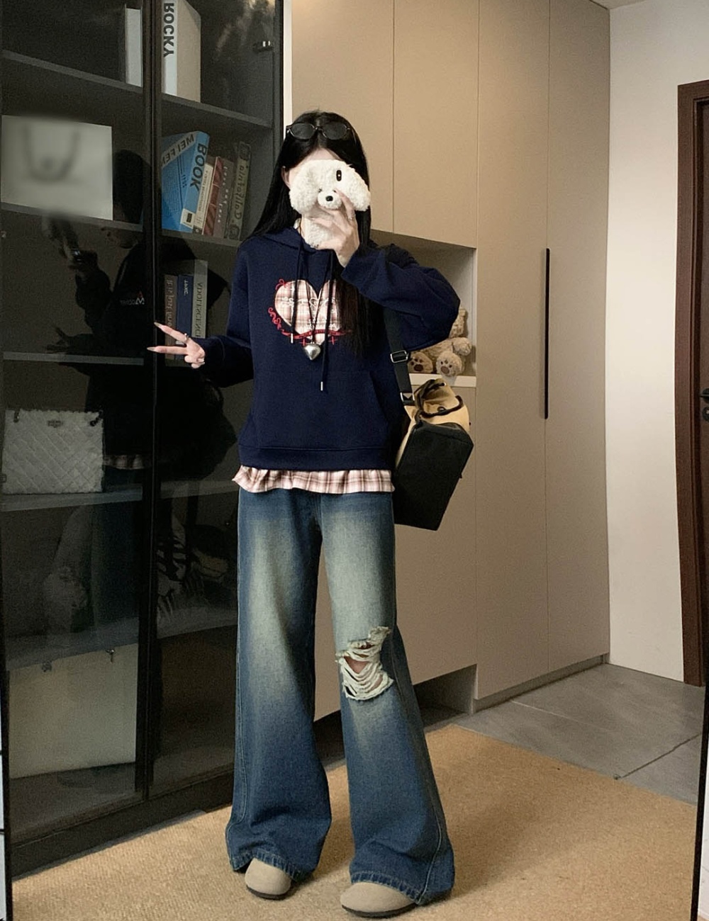 Large yard letters hoodie Pseudo-two embroidery coat for women