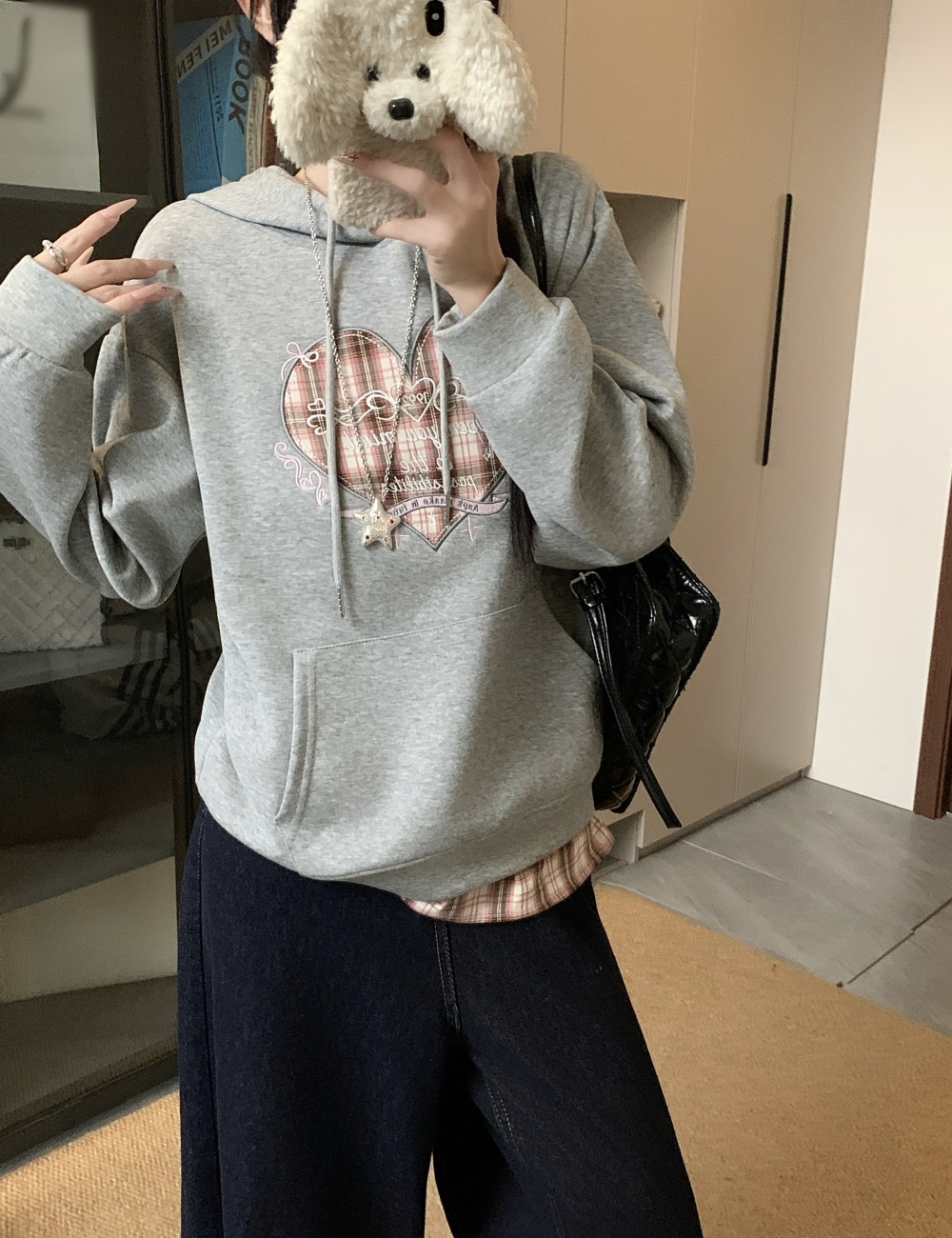 Large yard letters hoodie Pseudo-two embroidery coat for women