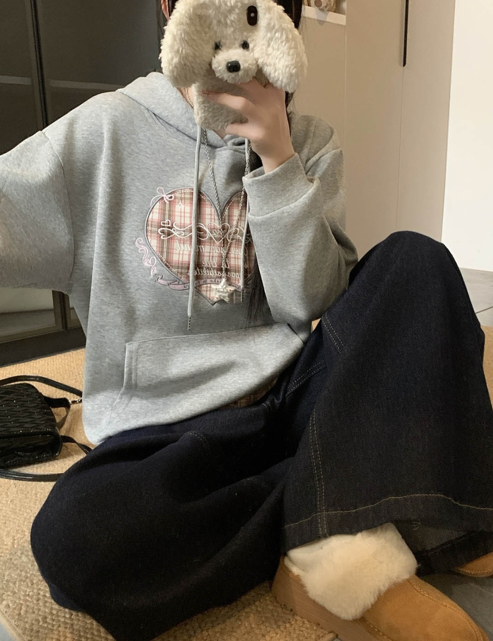 Large yard letters hoodie Pseudo-two embroidery coat for women