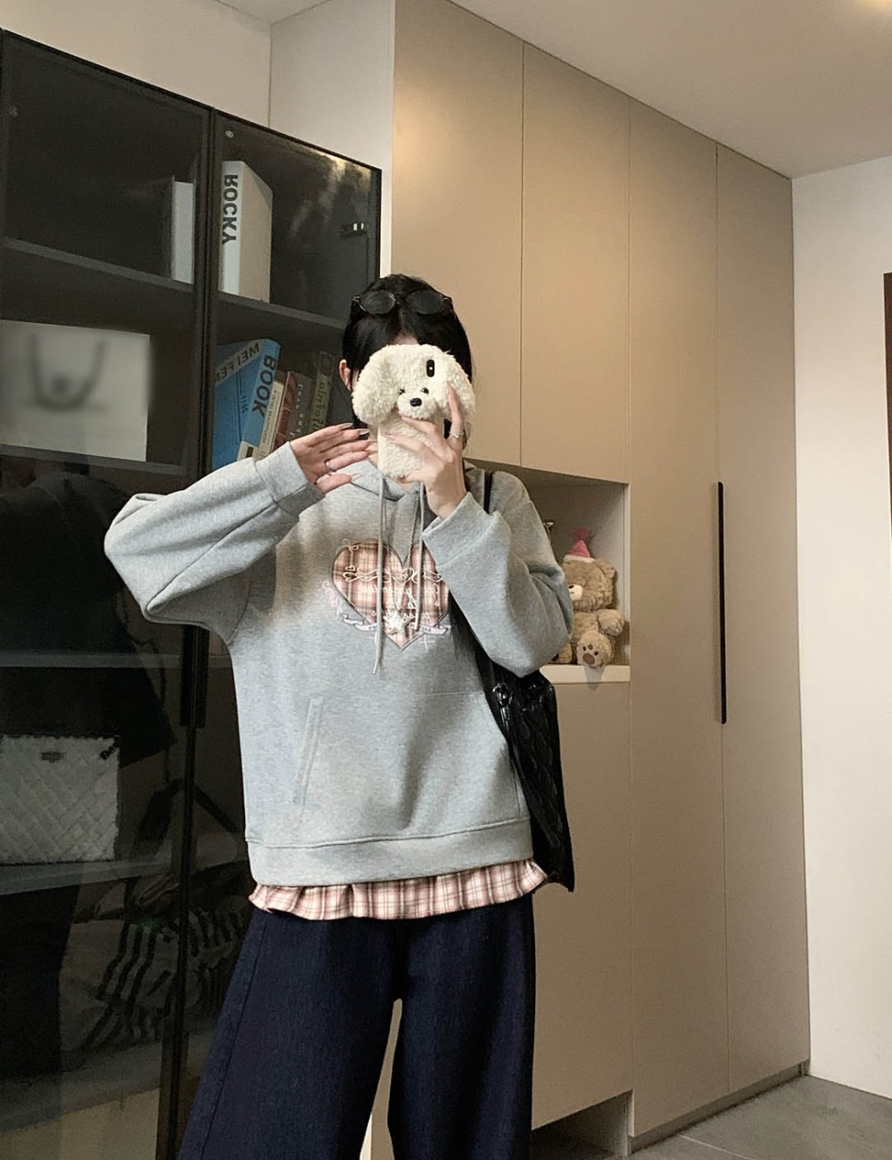 Large yard letters hoodie Pseudo-two embroidery coat for women