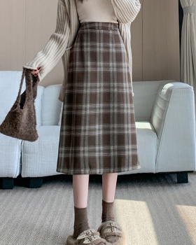 Thick fat woolen skirt long high waist long skirt