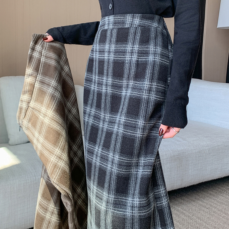 Thick fat woolen skirt long high waist long skirt