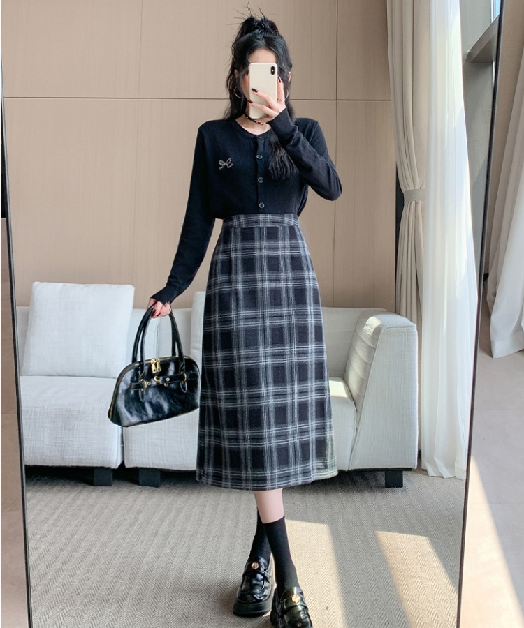 Thick fat woolen skirt long high waist long skirt
