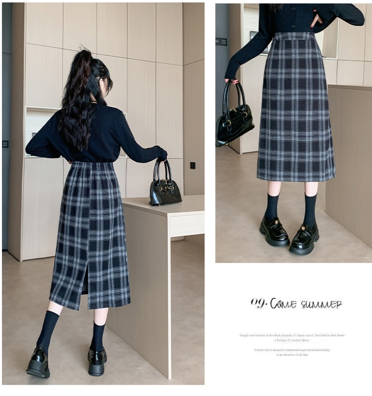 Thick fat woolen skirt long high waist long skirt