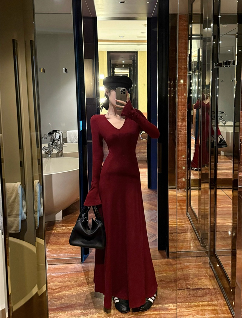 Tender sexy bottoming dress multicolor retro long dress