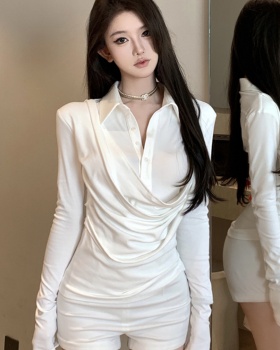 Long sleeve Pseudo-two shirt sexy slim tops for women