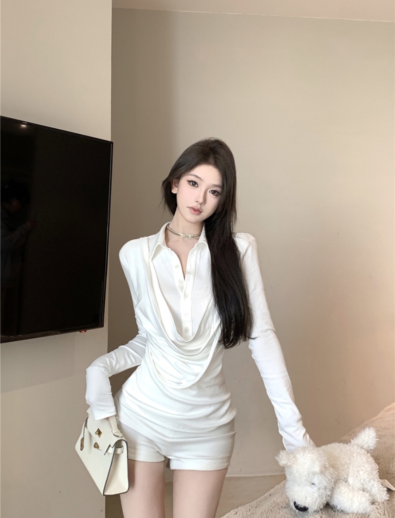 Long sleeve Pseudo-two shirt sexy slim tops for women
