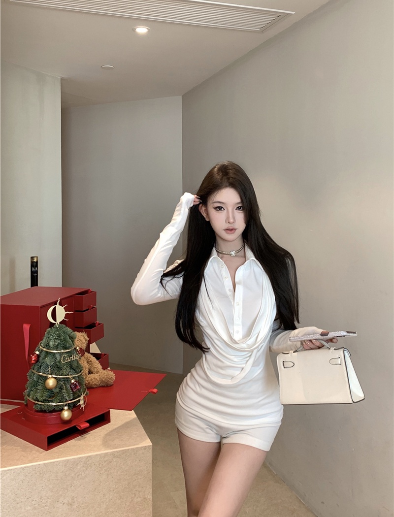 Long sleeve Pseudo-two shirt sexy slim tops for women