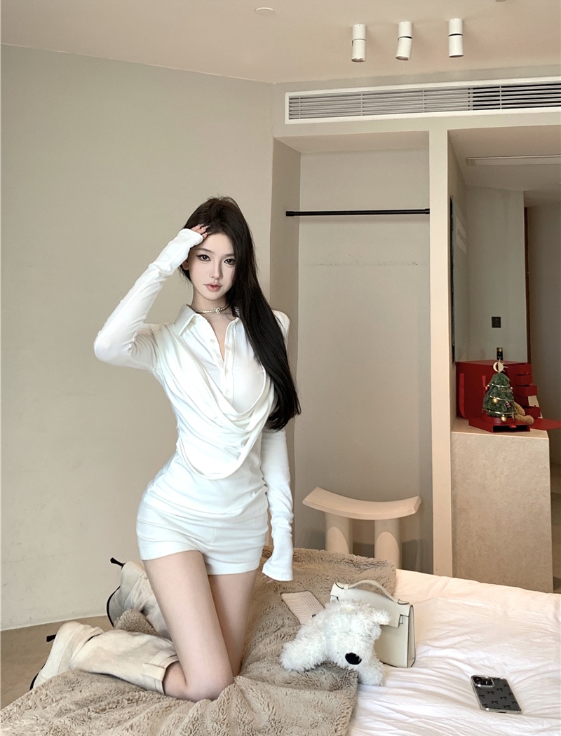 Long sleeve Pseudo-two shirt sexy slim tops for women