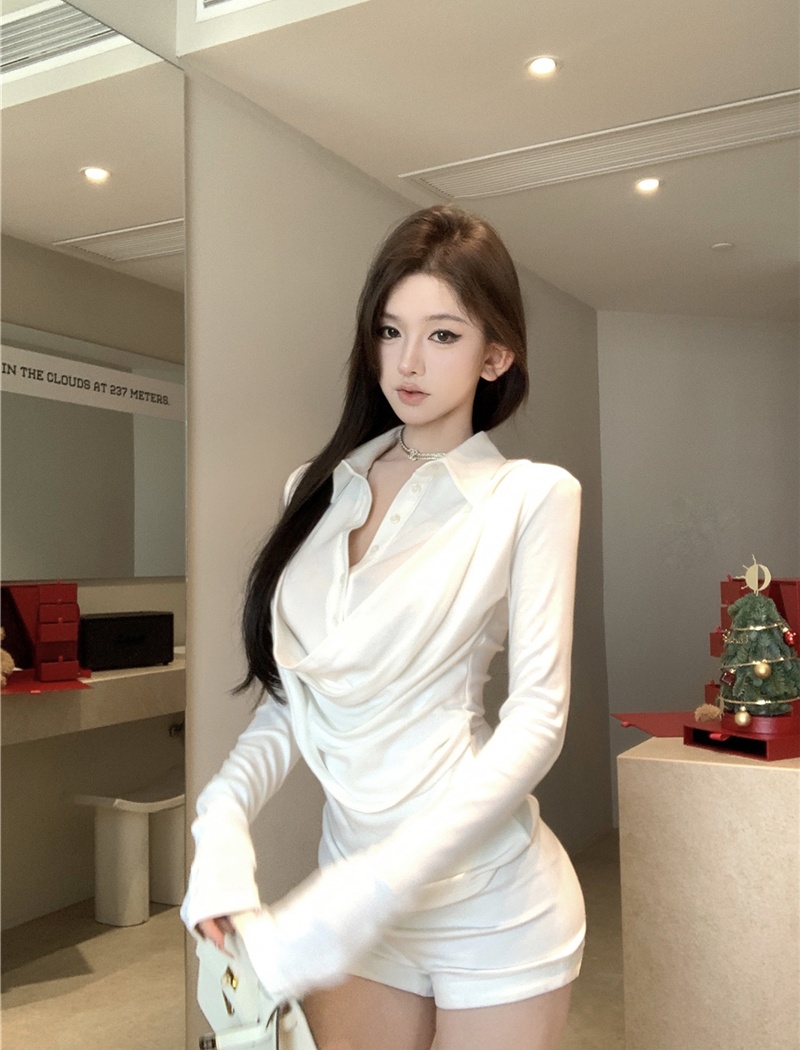 Long sleeve Pseudo-two shirt sexy slim tops for women