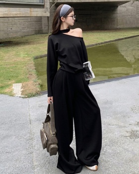 High waist long pants autumn T-shirt a set for women
