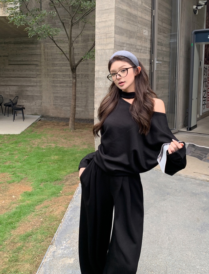 High waist long pants autumn T-shirt a set for women