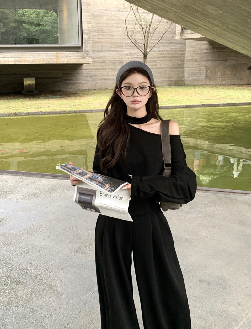 High waist long pants autumn T-shirt a set for women
