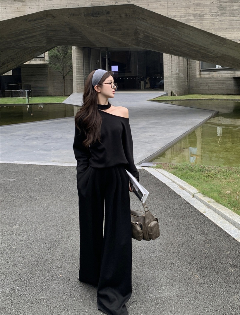 High waist long pants autumn T-shirt a set for women