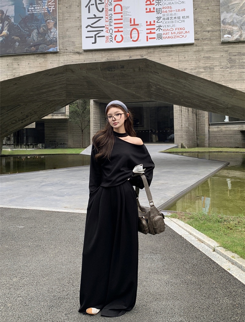High waist long pants autumn T-shirt a set for women