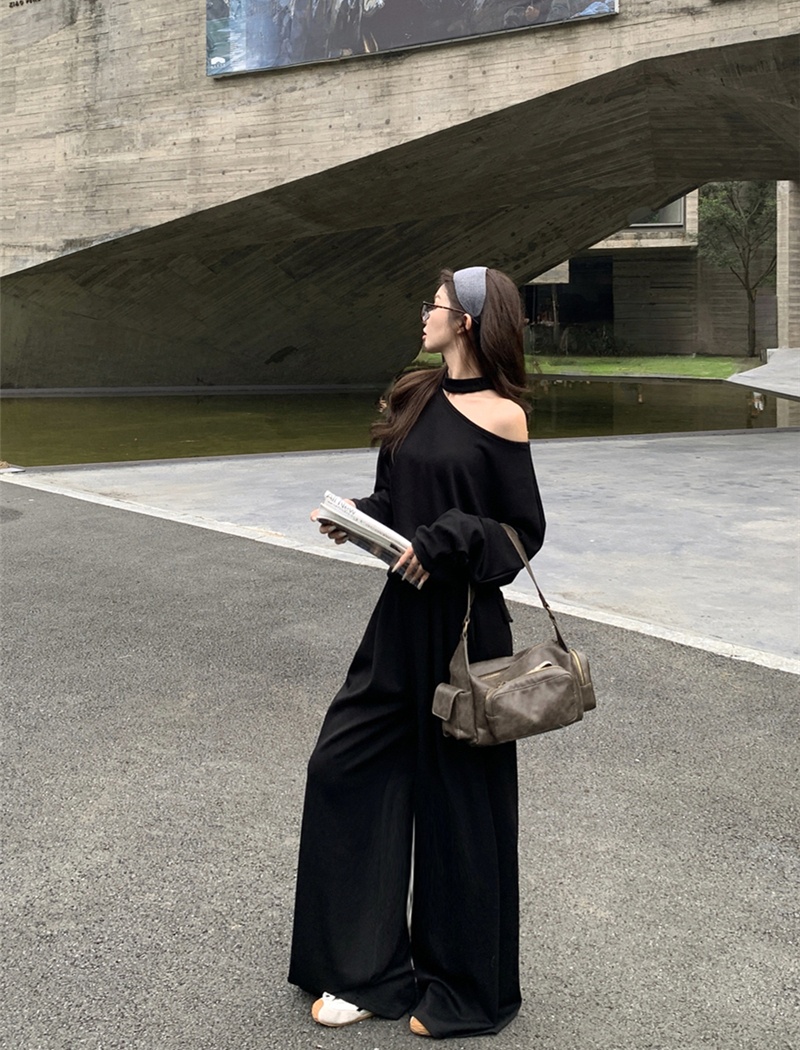 High waist long pants autumn T-shirt a set for women