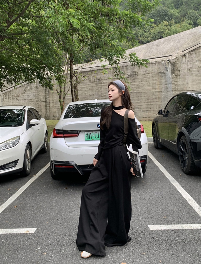High waist long pants autumn T-shirt a set for women