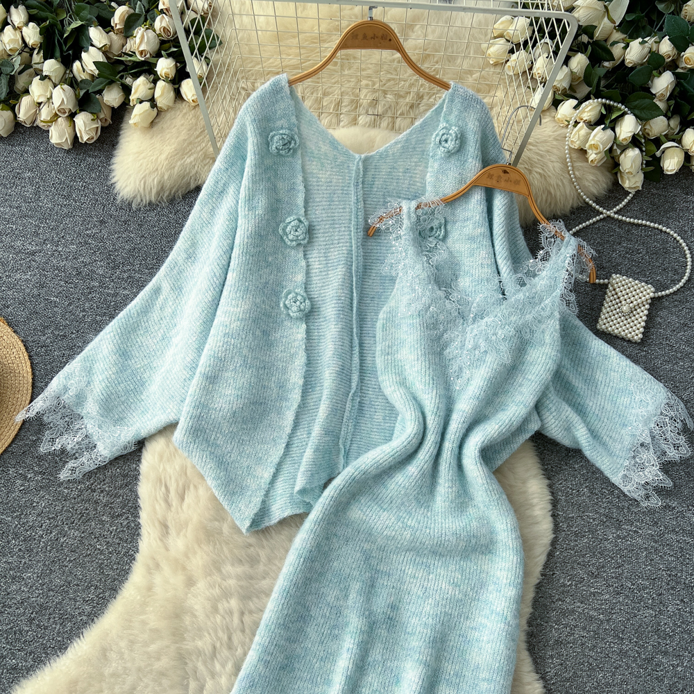 Autumn and winter cardigan dress 2pcs set for women