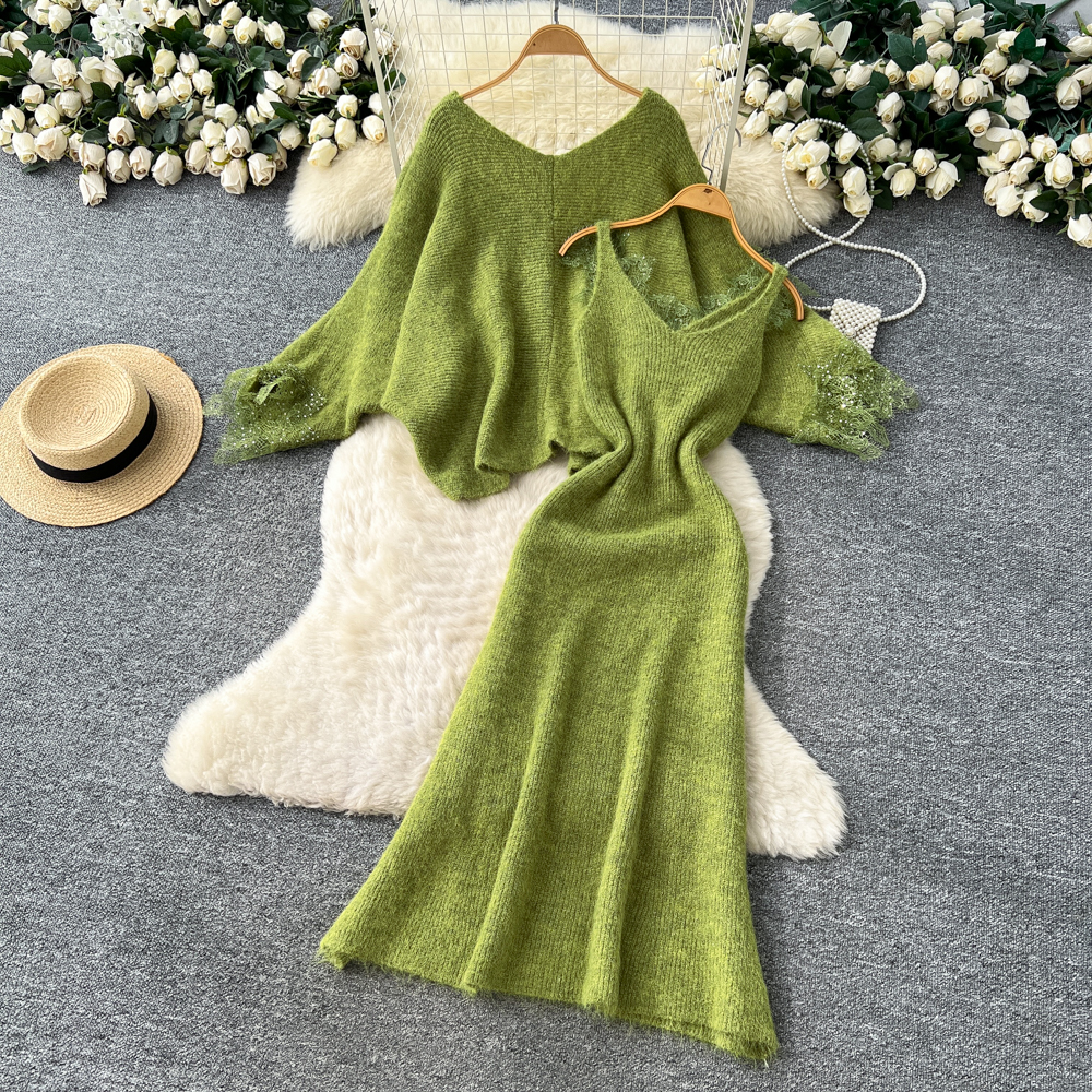 Autumn and winter cardigan dress 2pcs set for women