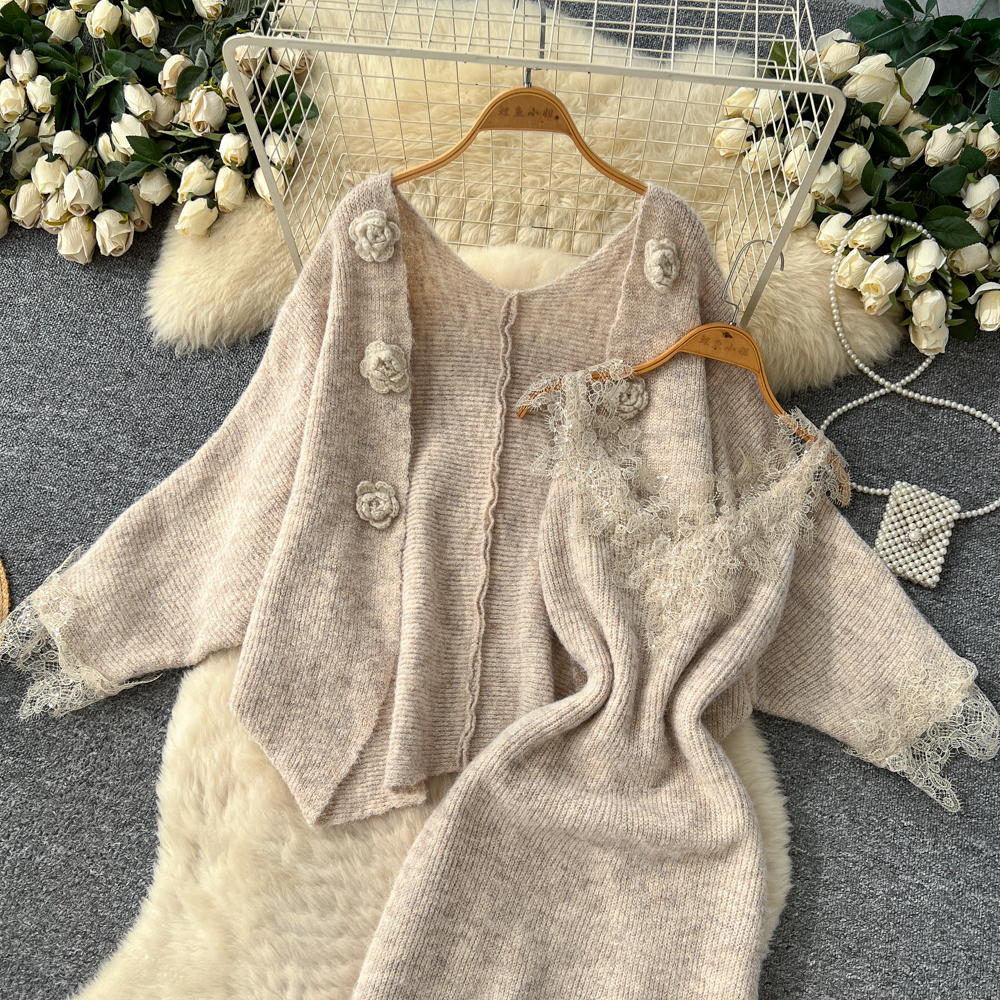 Autumn and winter cardigan dress 2pcs set for women