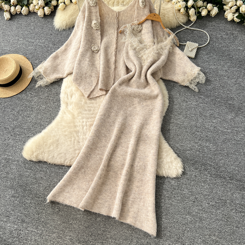 Autumn and winter cardigan dress 2pcs set for women