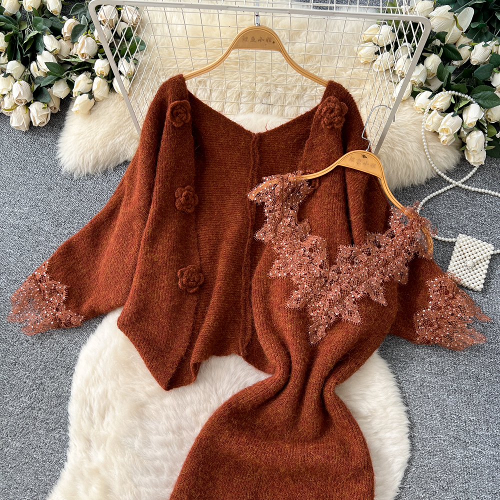 Autumn and winter cardigan dress 2pcs set for women
