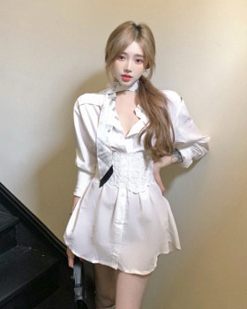 Lace retro sexy shirt long sleeve temperament tops for women