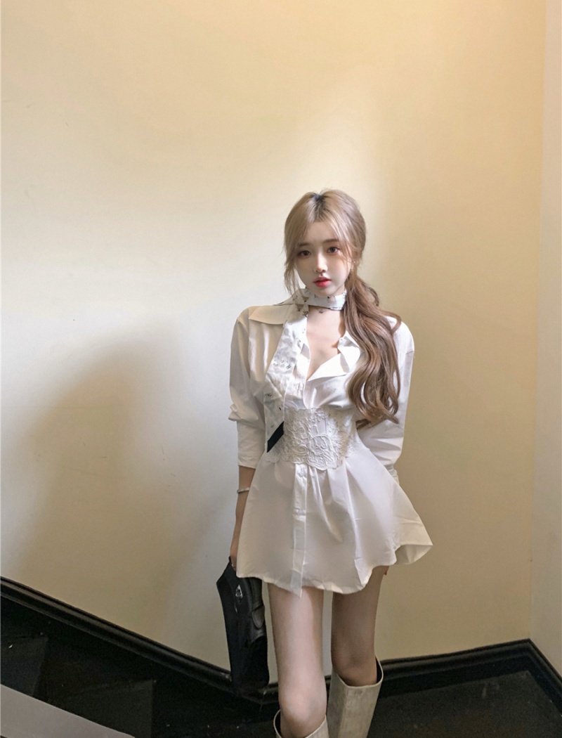 Lace retro sexy shirt long sleeve temperament tops for women