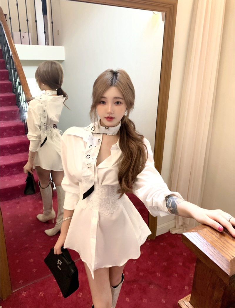 Lace retro sexy shirt long sleeve temperament tops for women