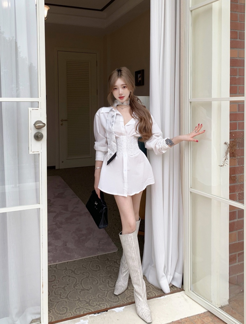 Lace retro sexy shirt long sleeve temperament tops for women