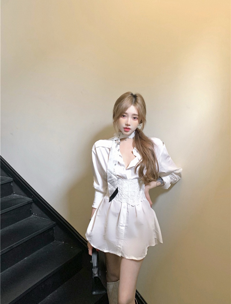 Lace retro sexy shirt long sleeve temperament tops for women