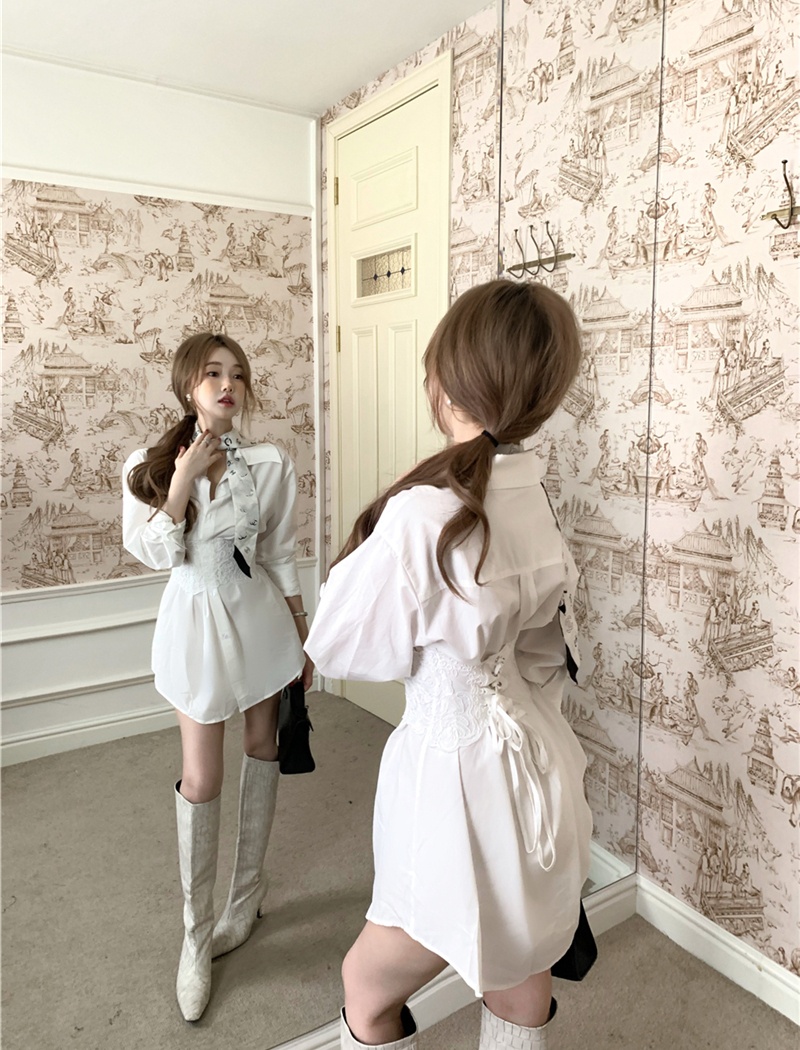 Lace retro sexy shirt long sleeve temperament tops for women