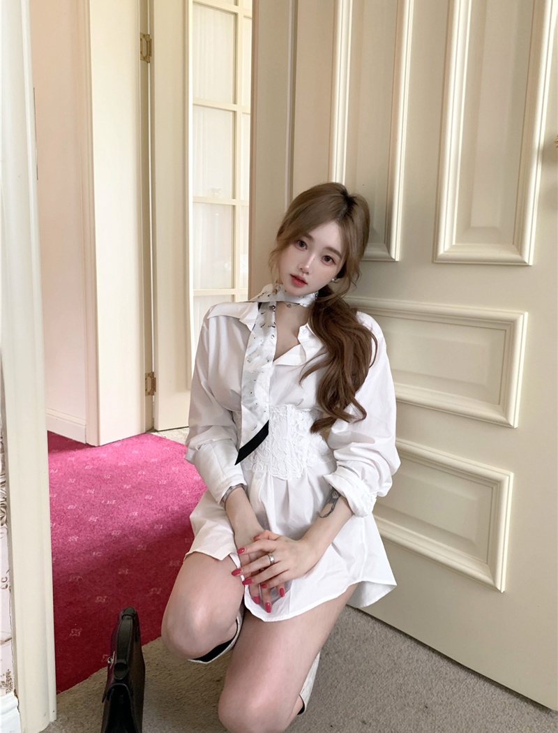 Lace retro sexy shirt long sleeve temperament tops for women