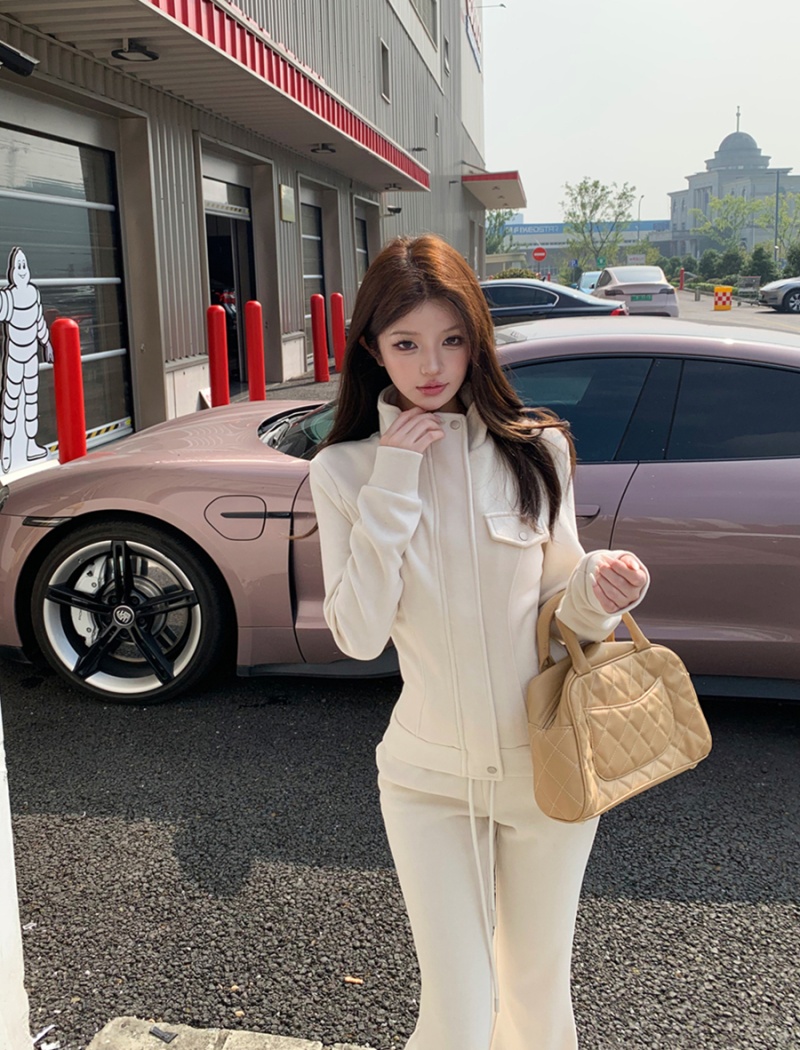 Korean style micro speaker coat slim straight tops a set