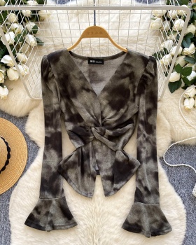 Split retro leopard shirt printing autumn tops