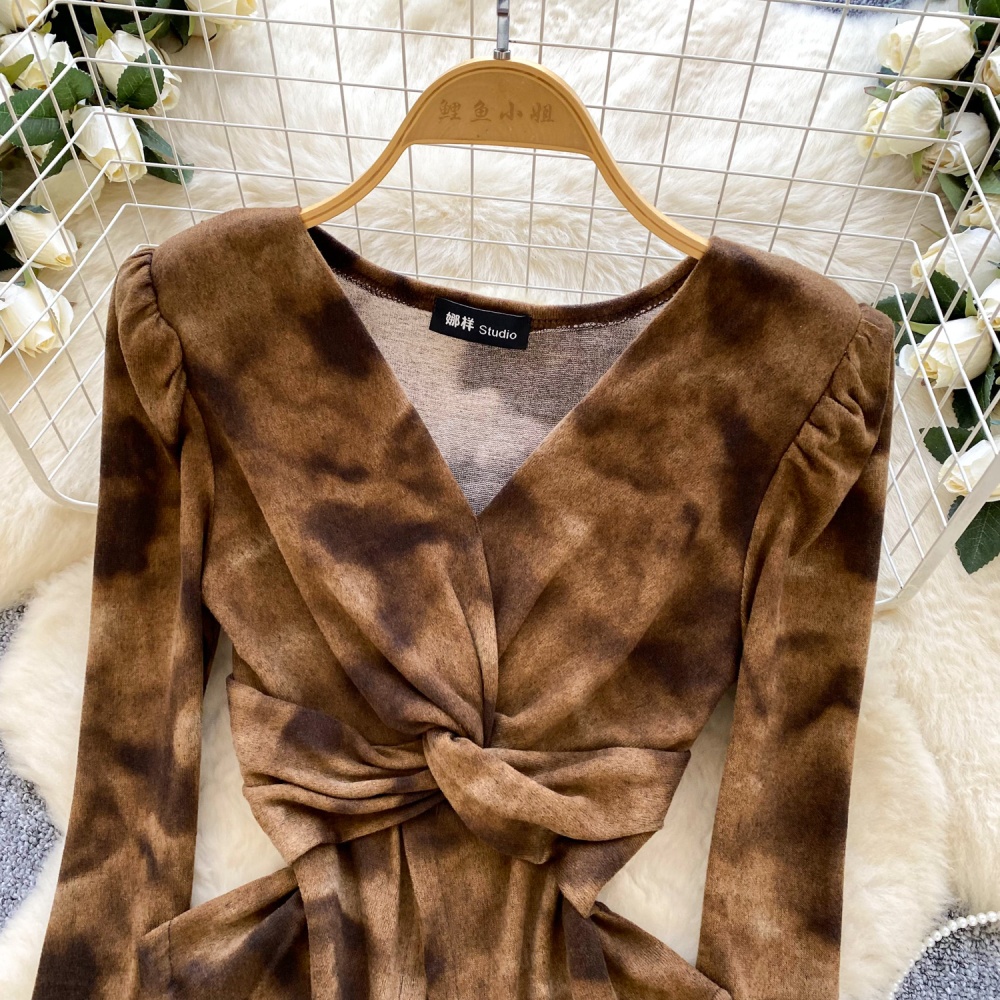 Split retro leopard shirt printing autumn tops