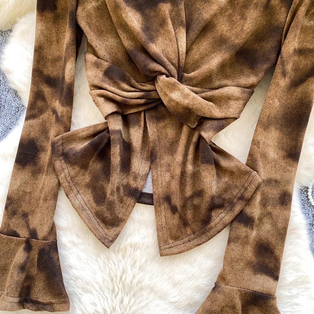 Split retro leopard shirt printing autumn tops